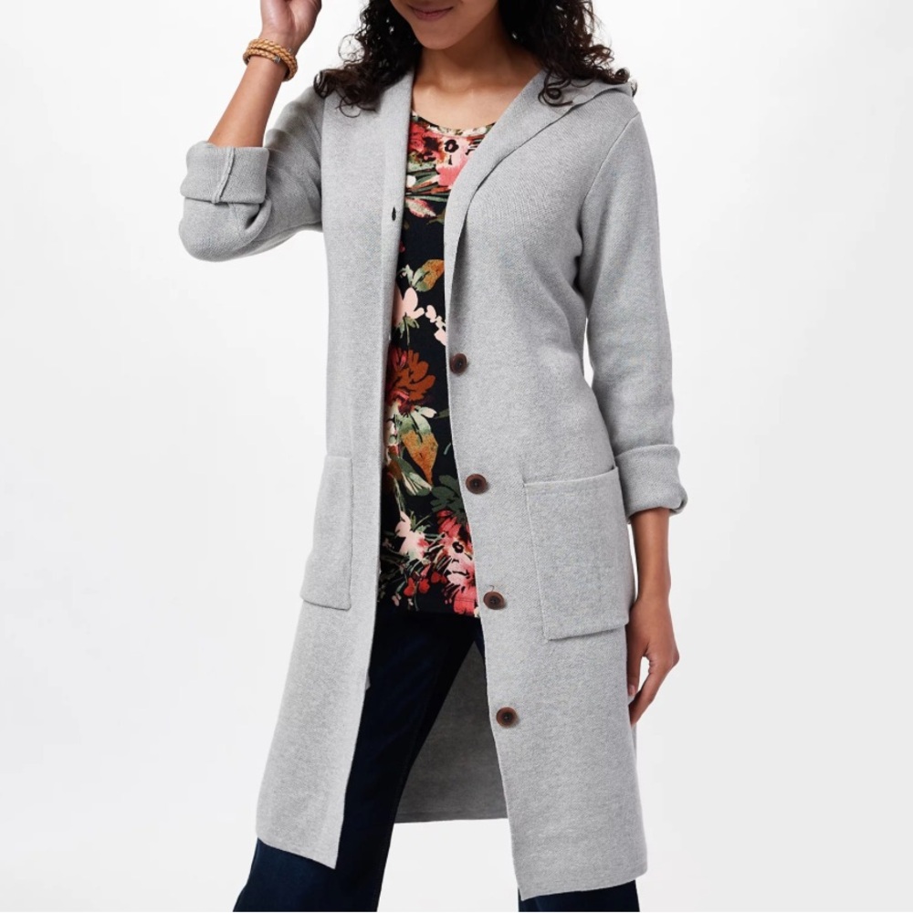 D&Co Petite Gray Hooded Women's Sweater Jacket